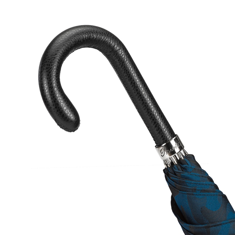 Camouflage Navy Umbrella with Leather Handle – Handmade Italian Luxury
