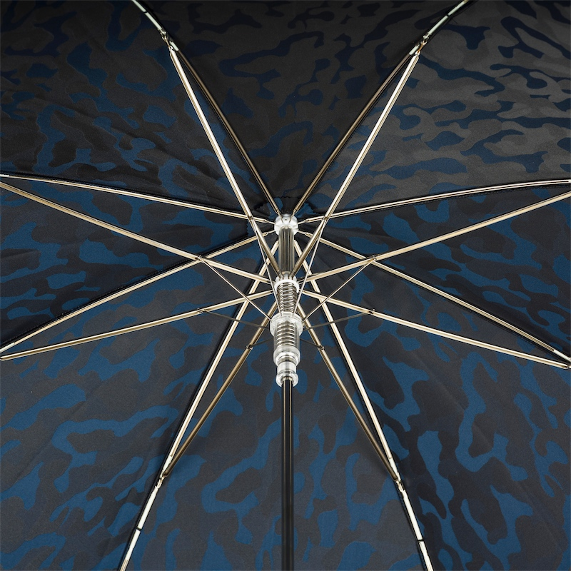 Camouflage Navy Umbrella with Leather Handle – Handmade Italian Luxury