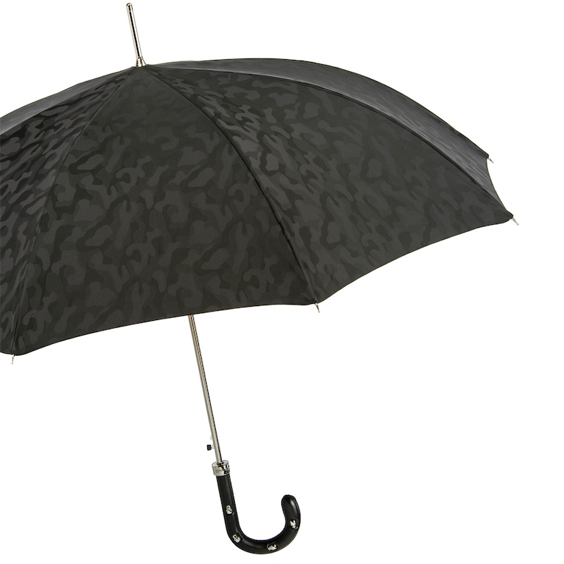 Black Camouflage Umbrella with Leather Handle and Skull Accents