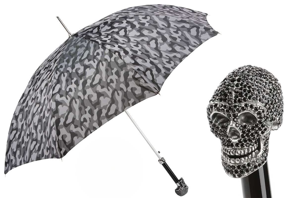Camouflage Umbrella with Black Swarovski Skull – Handmade in Italy