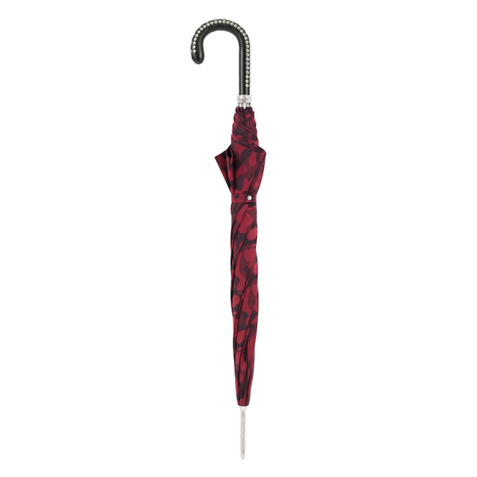 Red Camouflage Handmade Umbrella with Leather Studded Handle