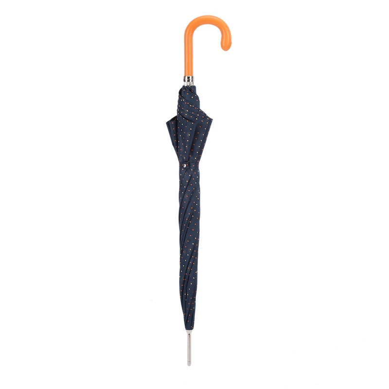 Designer Automatic Tie Print Umbrella with Orange Leather Handle