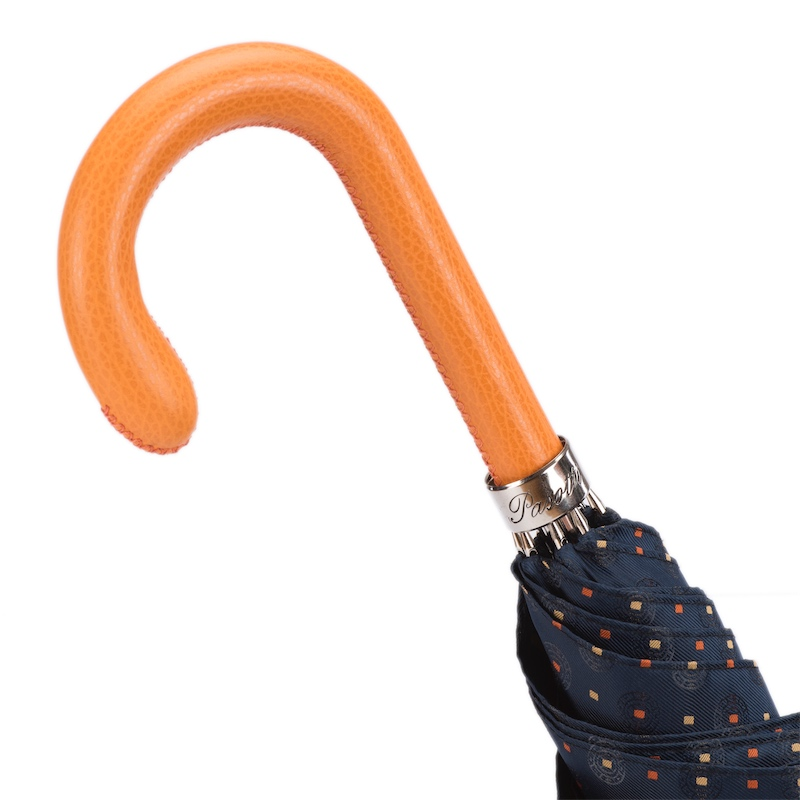 Designer Automatic Tie Print Umbrella with Orange Leather Handle