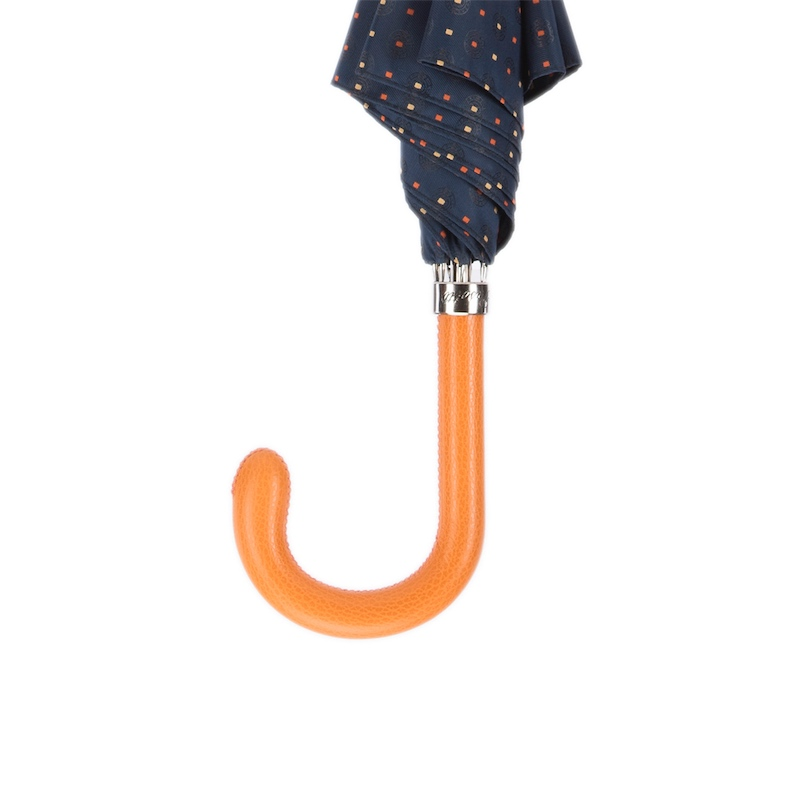 Designer Automatic Tie Print Umbrella with Orange Leather Handle