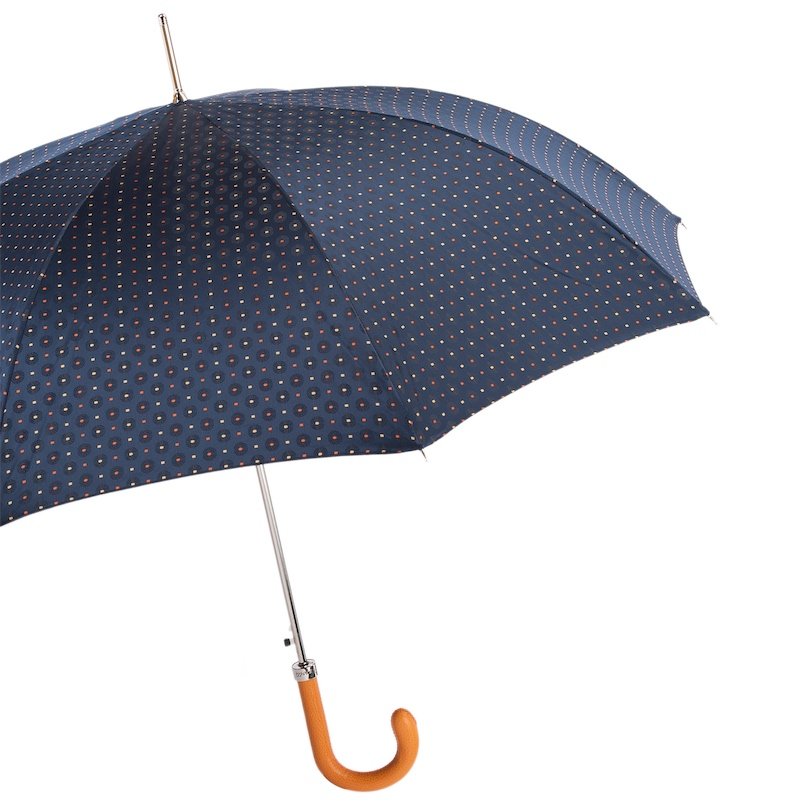 Designer Automatic Tie Print Umbrella with Orange Leather Handle