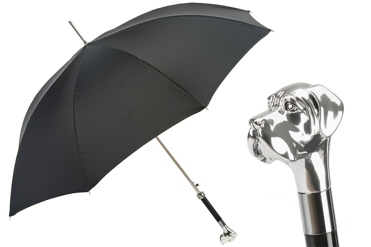Luxury Umbrella with Silver Labrador Handle – Handmade in Italy