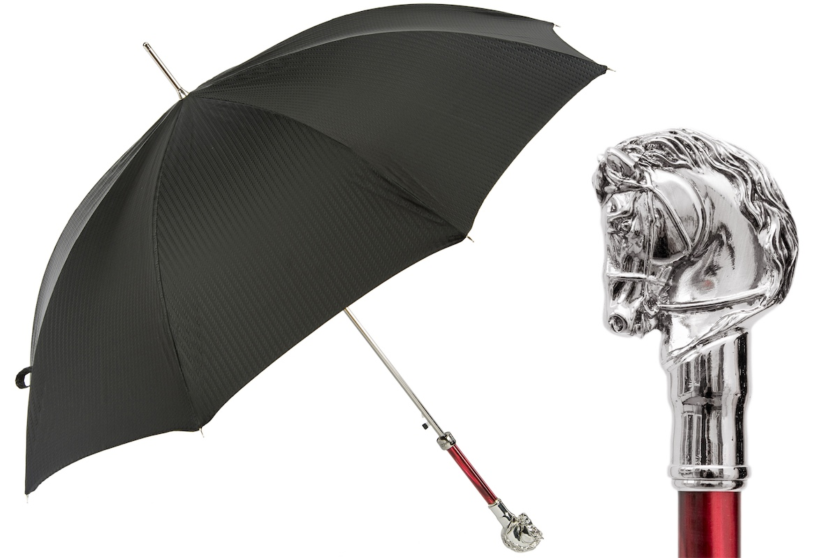 Elegant Umbrella with Silver Horse Handle – Handmade Italian Design