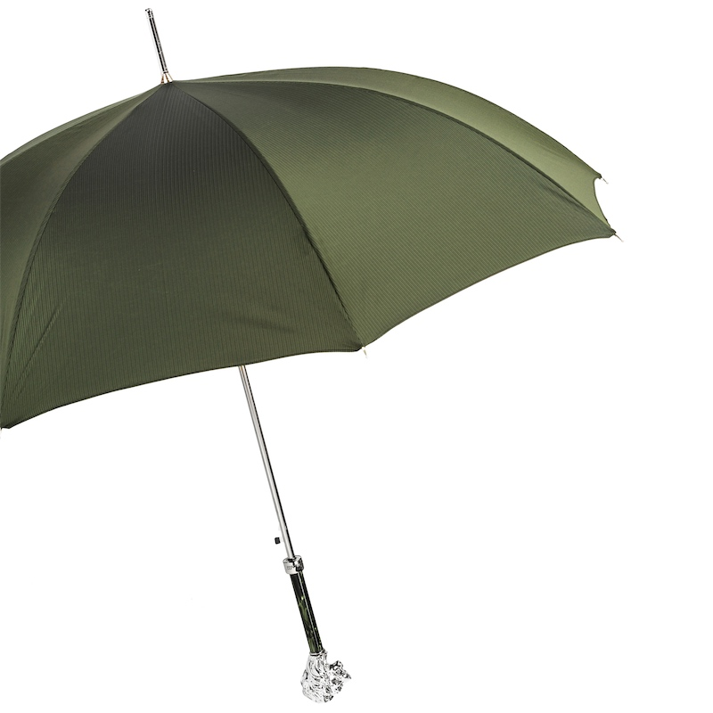 Green Umbrella with Silver Lion Handle – Handmade Italian Luxury