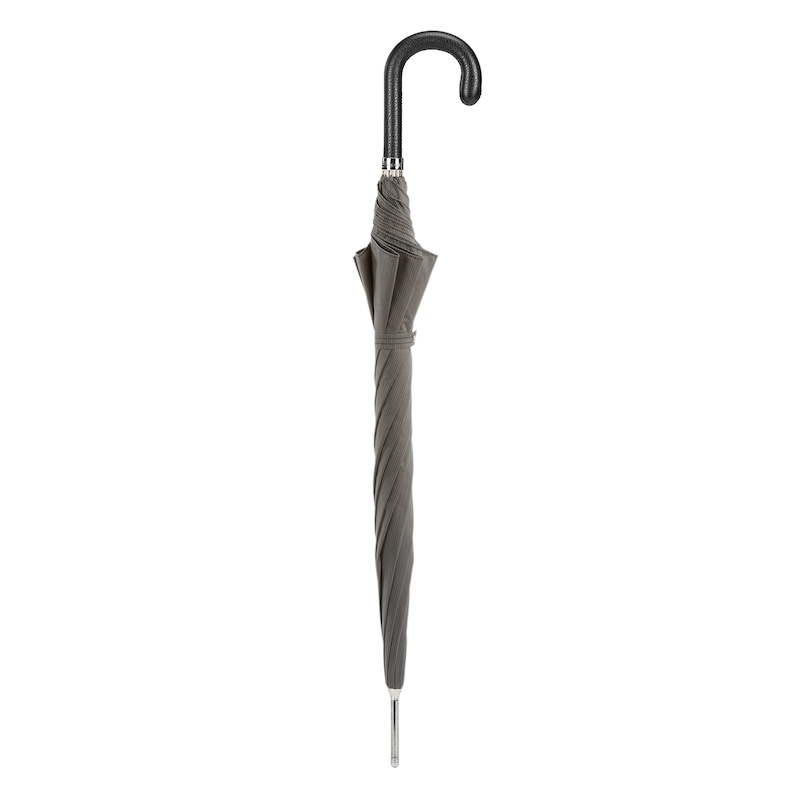 Elegant Grey Umbrella with Leather Handle – Handmade in Italy