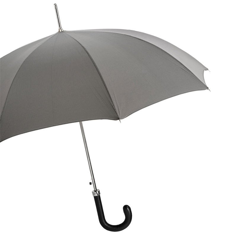 Elegant Grey Umbrella with Leather Handle – Handmade in Italy