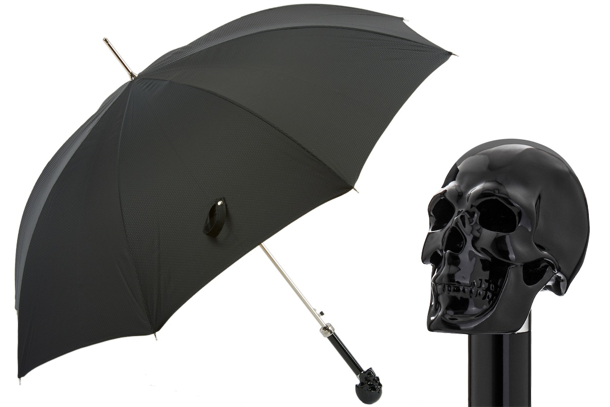 Black Umbrella with Black Skull Handle – Handmade Italian Luxury