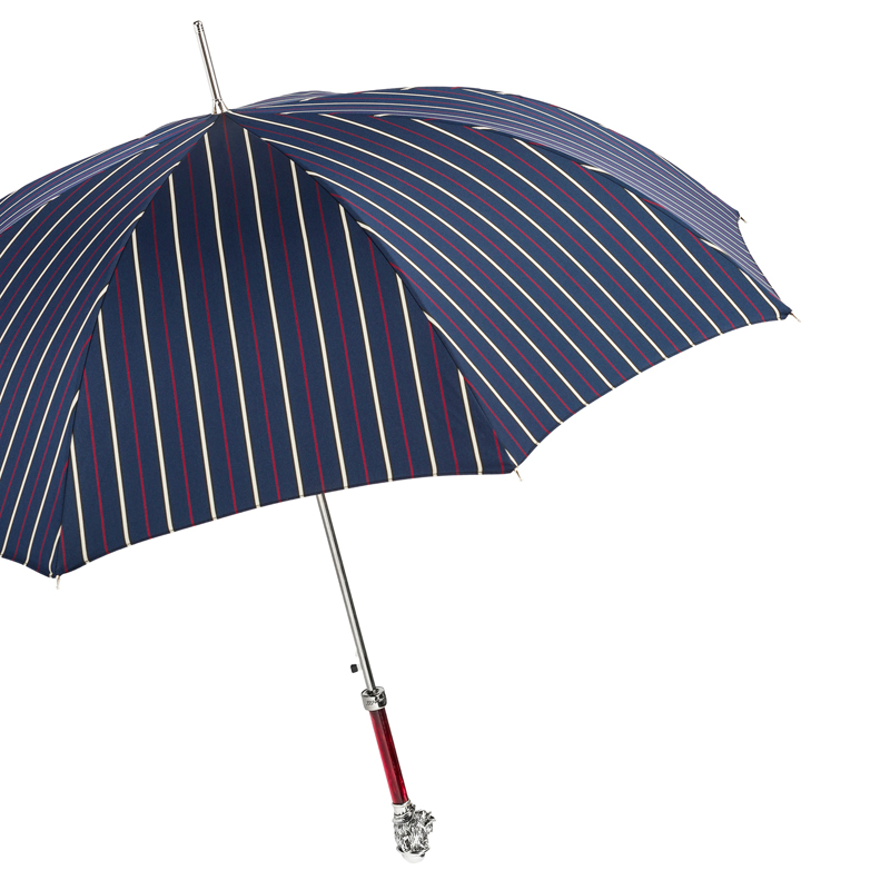 Striped Umbrella with Silver Monkey Handle – Handmade Italian Luxury