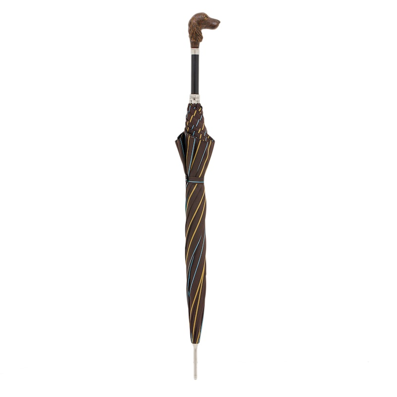 Striped Umbrella with Dog Handle, Automatic, Handmade in Italy