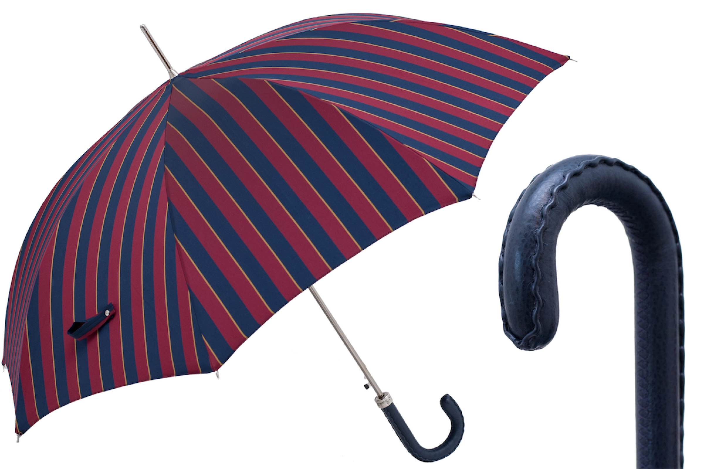 Classic Umbrella with Navy Leather Handle, Handmade Italian Craft