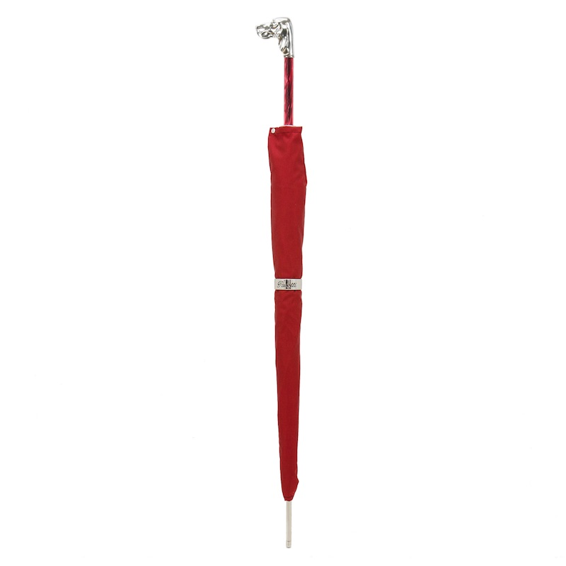 Red Umbrella with Silver Hound Handle – Handmade in Italy