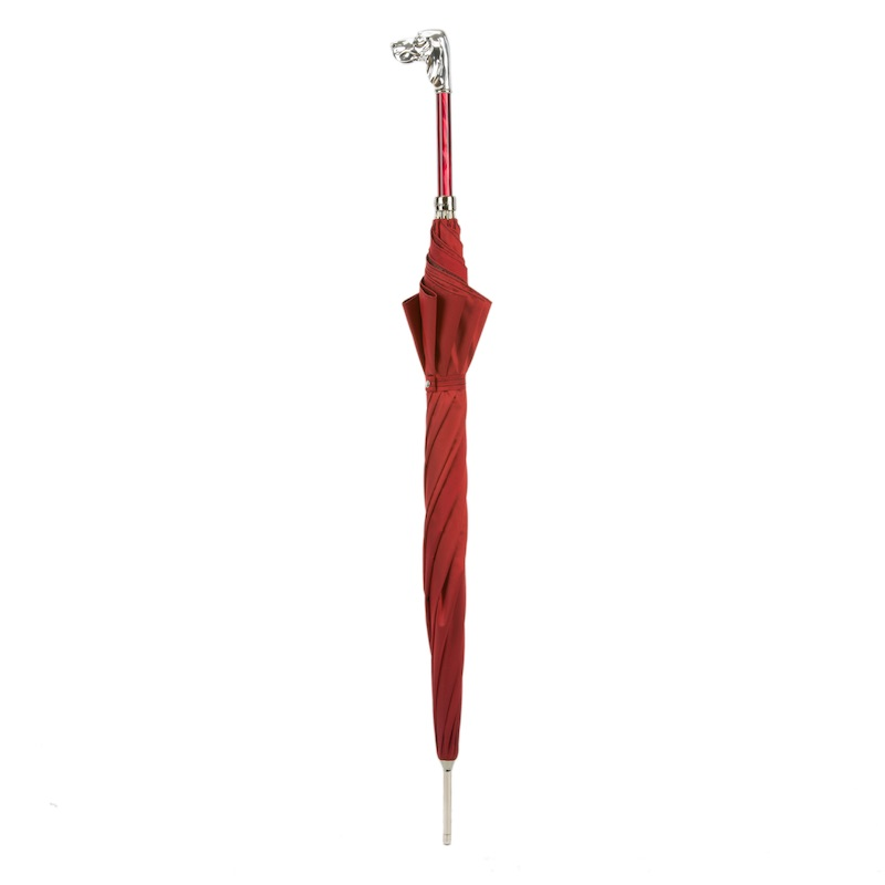 Red Umbrella with Silver Hound Handle – Handmade in Italy