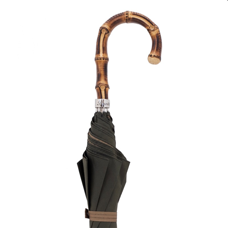 Bicolor Gent Automatic Umbrella with Whangee Handle, Handmade in Italy