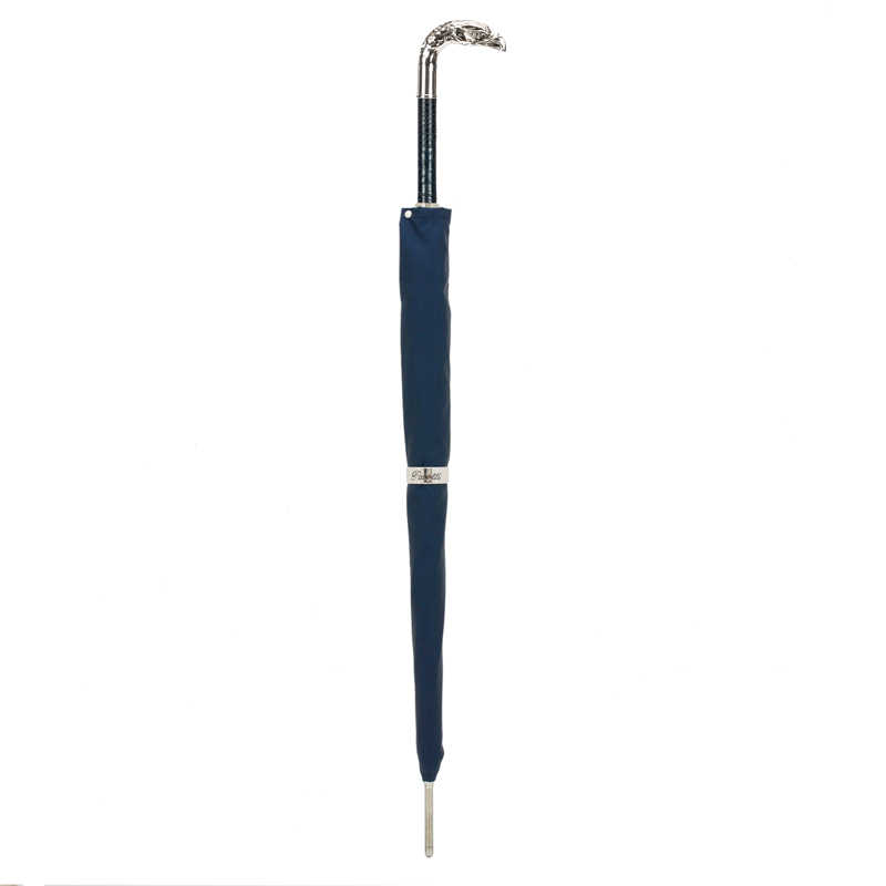 Elegant Navy Umbrella with Silver Eagle Metal Handle