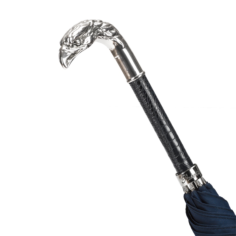 Elegant Navy Umbrella with Silver Eagle Metal Handle