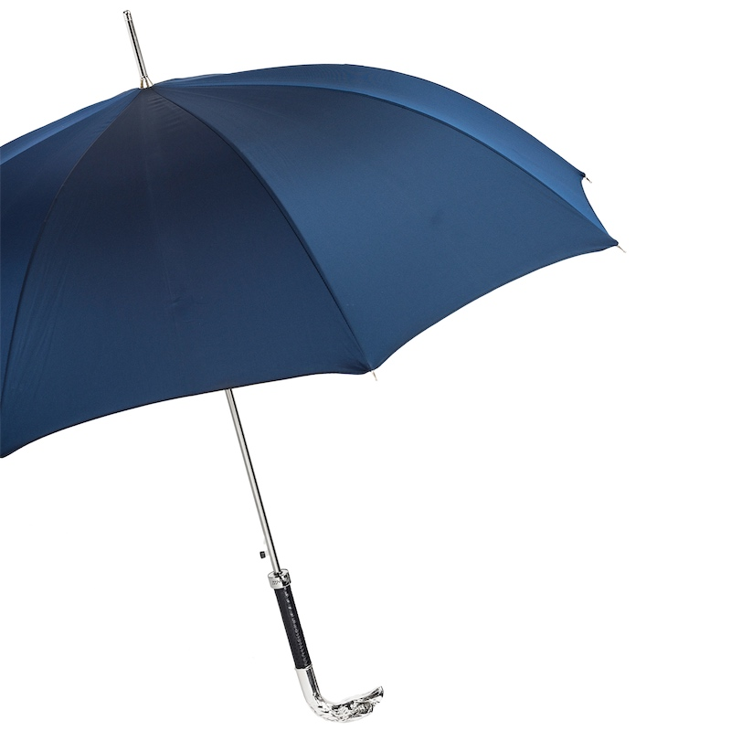 Elegant Navy Umbrella with Silver Eagle Metal Handle