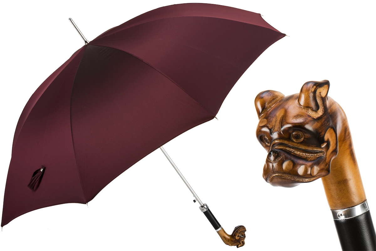 Hand Carved Bulldog Umbrella with Wooden Handle – Handmade in Italy