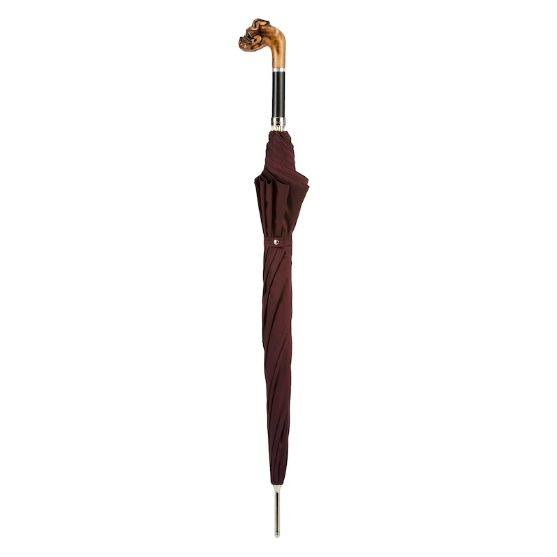 Hand Carved Bulldog Umbrella with Wooden Handle – Handmade in Italy