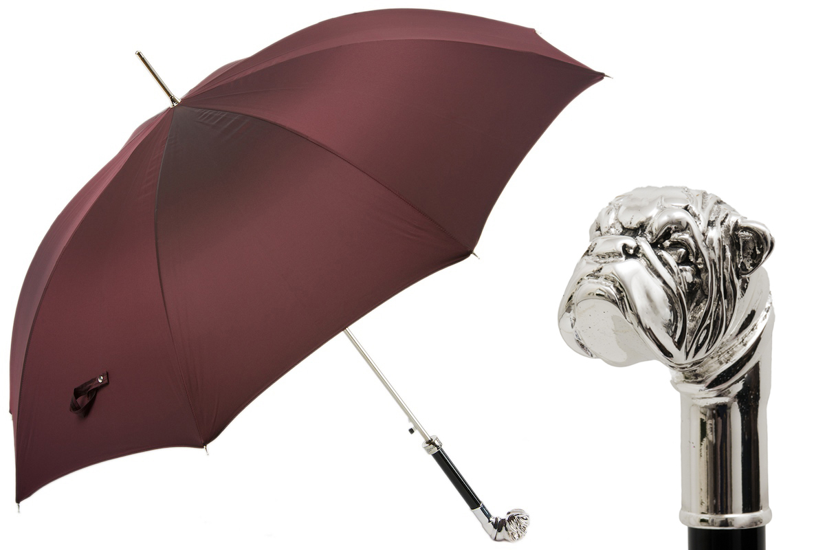 Silver Bulldog Umbrella with Metal Handle – Handmade in Italy