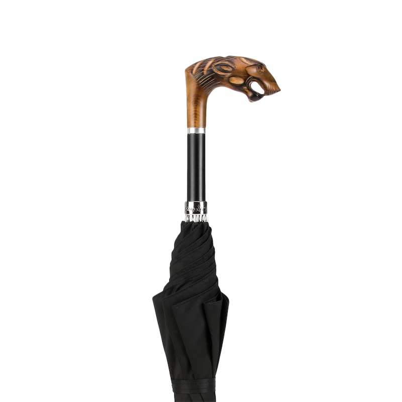 Tiger Umbrella with Wooden Handle – Italian Luxury Accessory