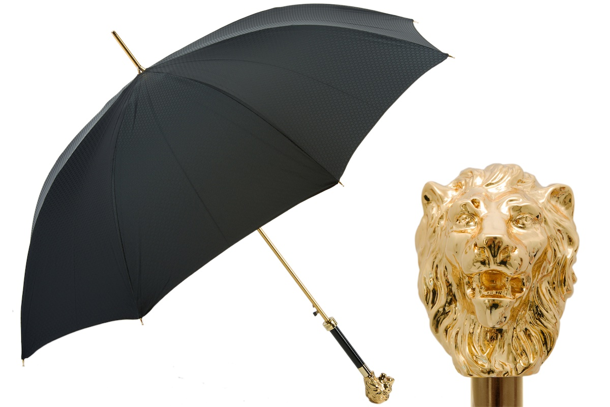 Black Umbrella with Gold Lion Handle – Handmade Italian Luxury
