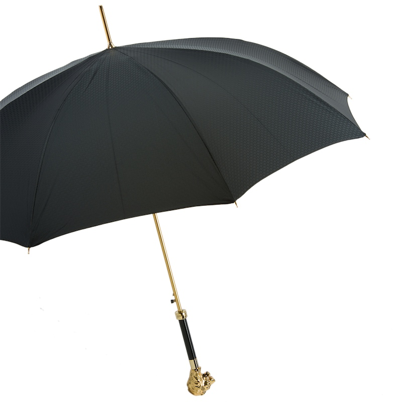 Black Umbrella with Gold Lion Handle – Handmade Italian Luxury