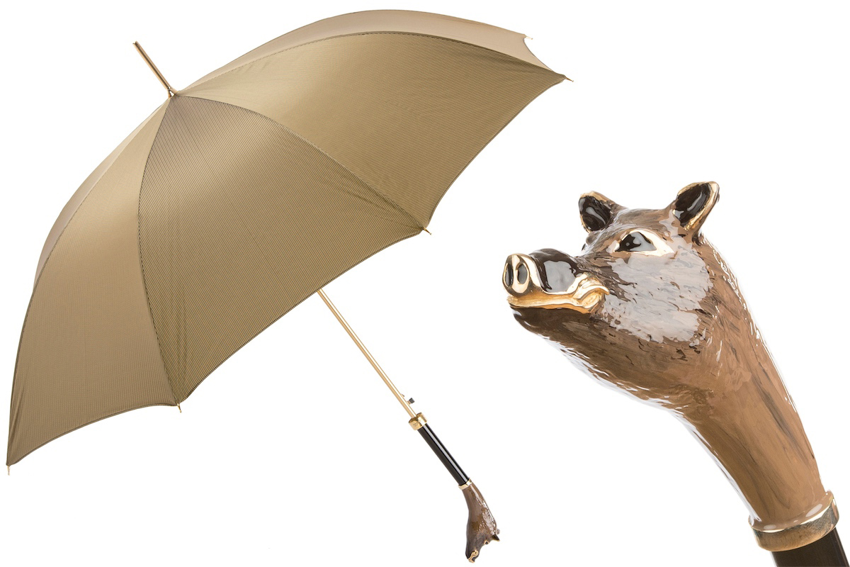 Boar Umbrella with Enameled Brass Handle – Handmade in Italy
