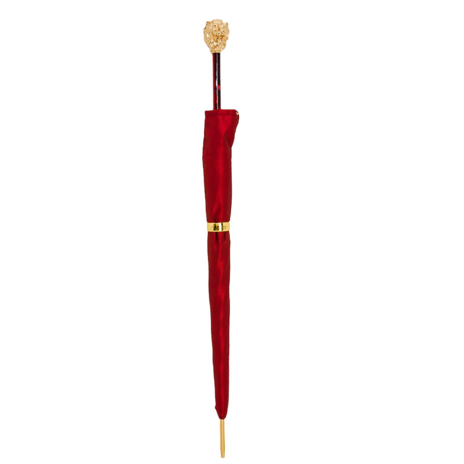 Luxury Red Umbrella with Gold Lion Handle – Handmade Italian Craft