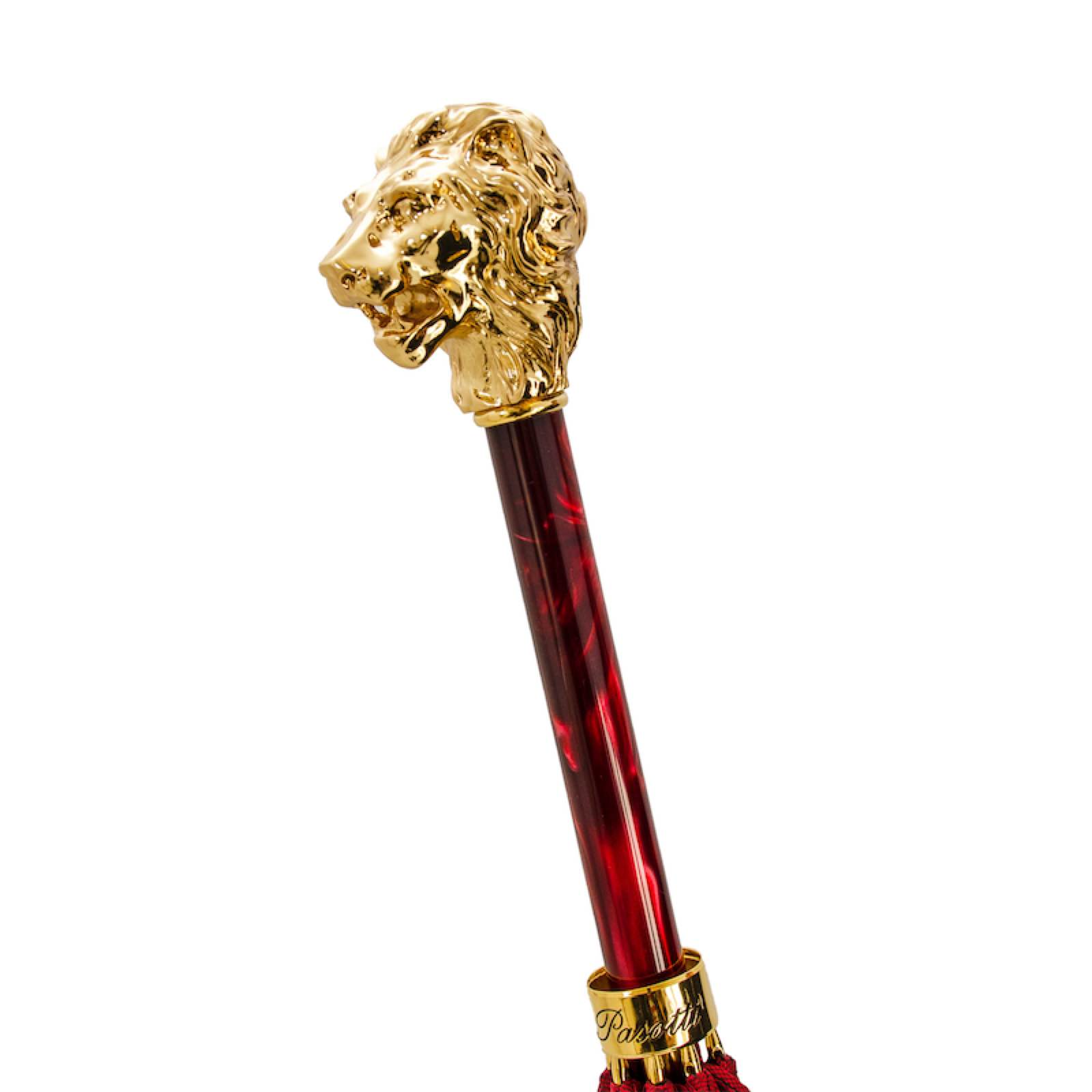 Luxury Red Umbrella with Gold Lion Handle – Handmade Italian Craft