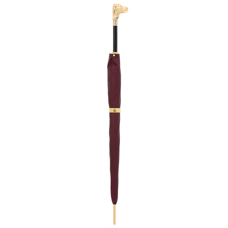 Burgundy Umbrella with Golden Dog Handle – Handmade in Italy