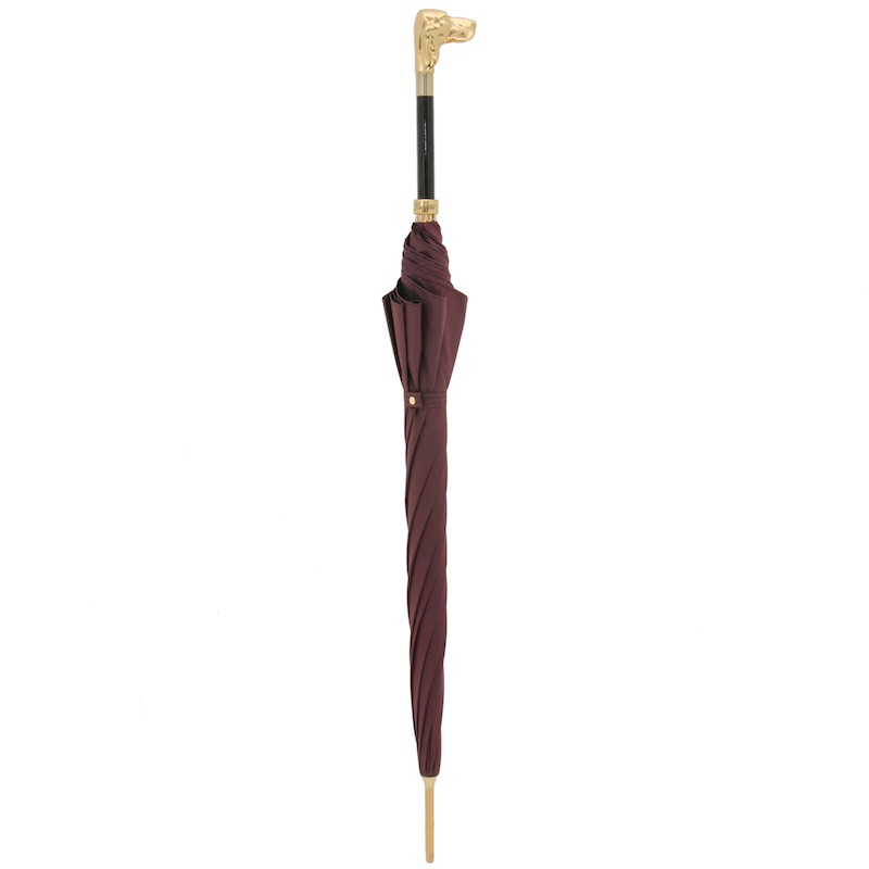 Burgundy Umbrella with Golden Dog Handle – Handmade in Italy