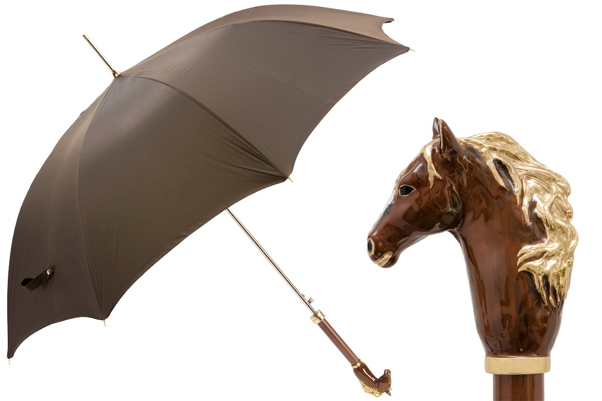 Brown Horse Luxurious Umbrella with Enameled Brass Handle