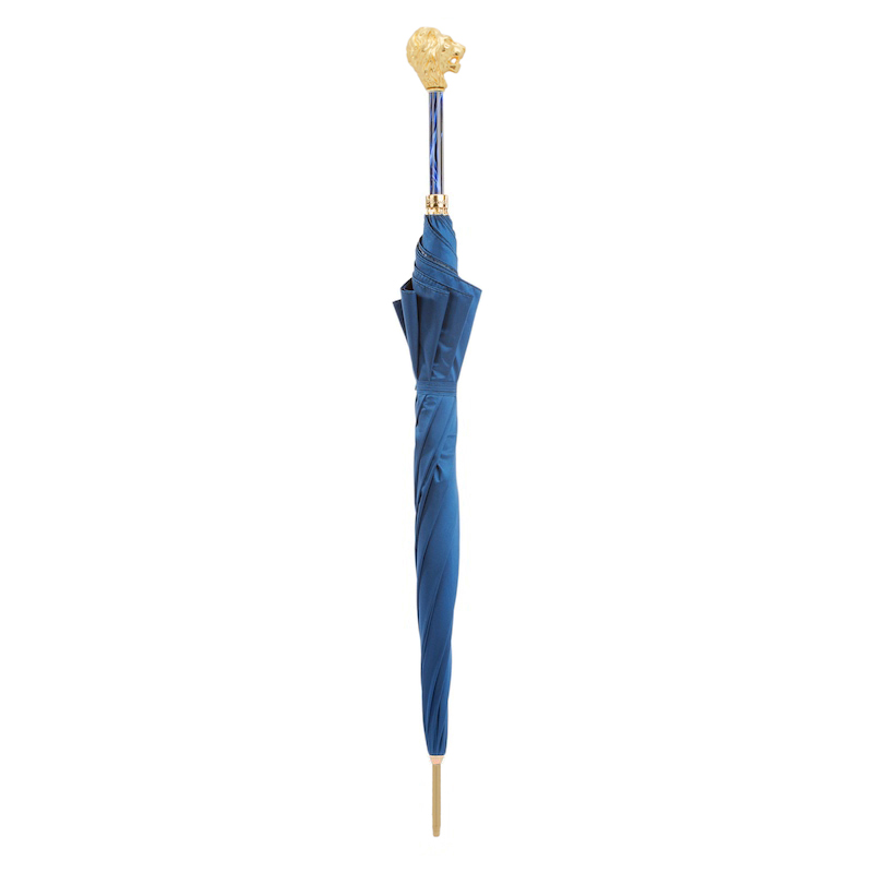 Blue Umbrella with Gold Lion Handle – Handmade in Italy