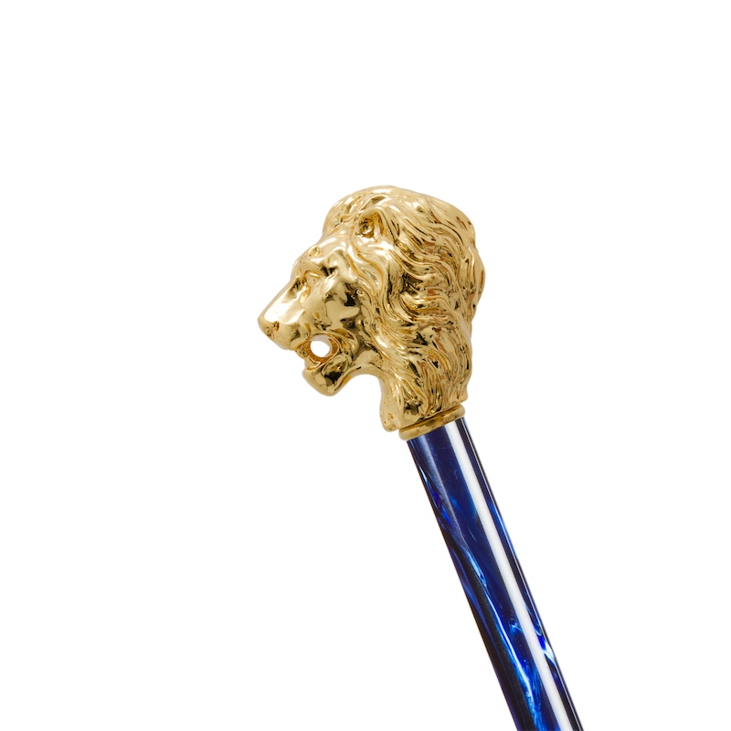 Blue Umbrella with Gold Lion Handle – Handmade in Italy
