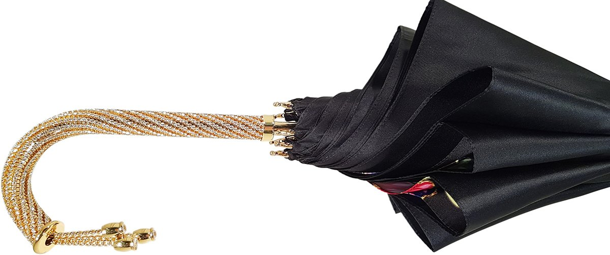 Luxury Double Canopy Umbrella with Swarovski Jeweled Handle
