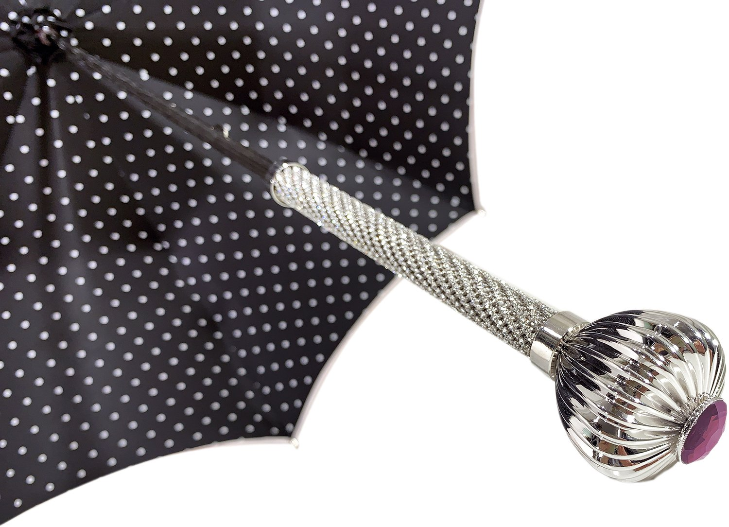Black and White Dots Print Umbrella with Swarovski Crystal Handle