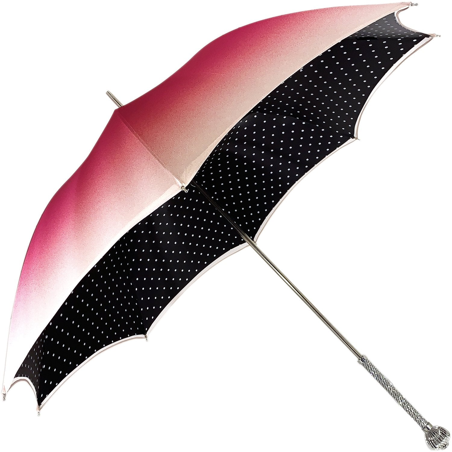 Black and White Dots Print Umbrella with Swarovski Crystal Handle