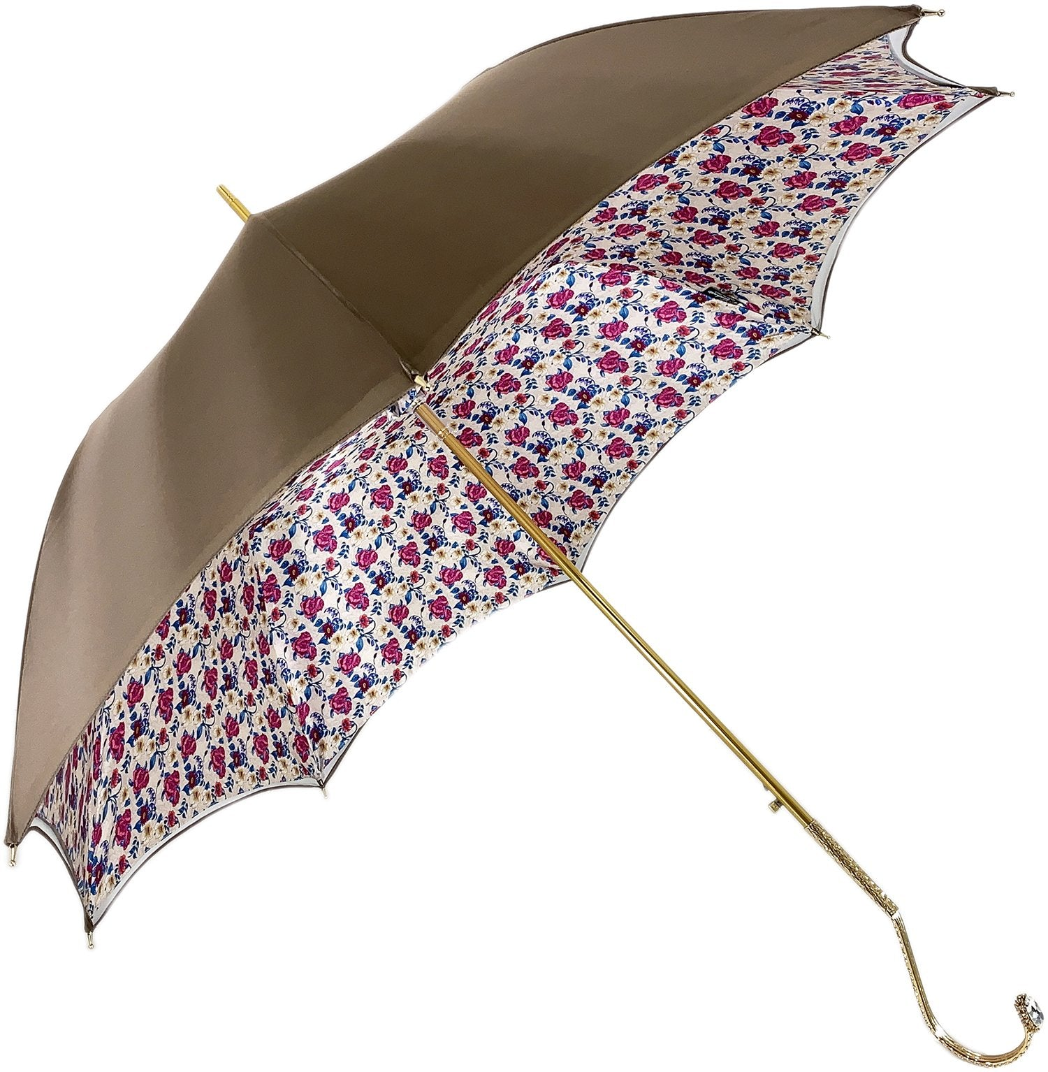 Ivory Umbrella with Fuchsia Floral Interior and Swarovski Handle