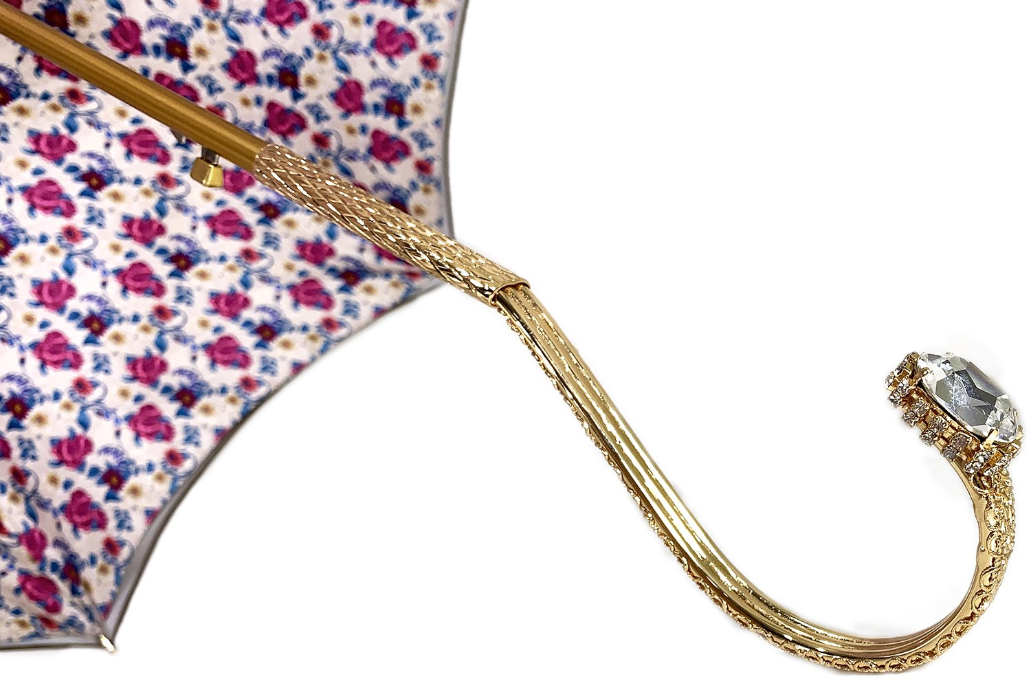 Ivory Umbrella with Fuchsia Floral Interior and Swarovski Handle