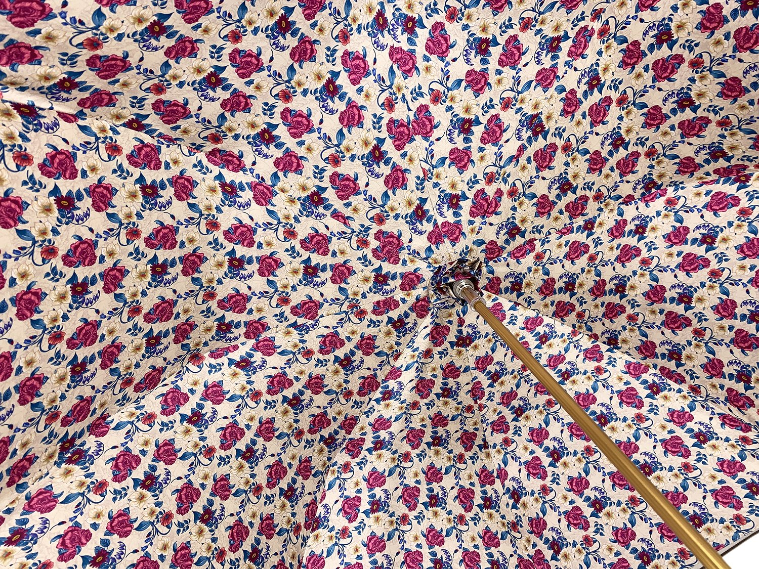 Ivory Umbrella with Fuchsia Floral Interior and Swarovski Handle