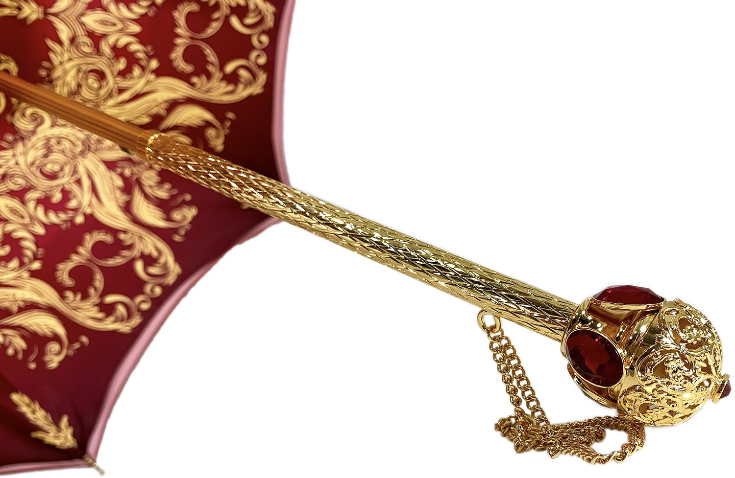 Luxury Burgundy Crown Design Umbrella with Red Stone Handle