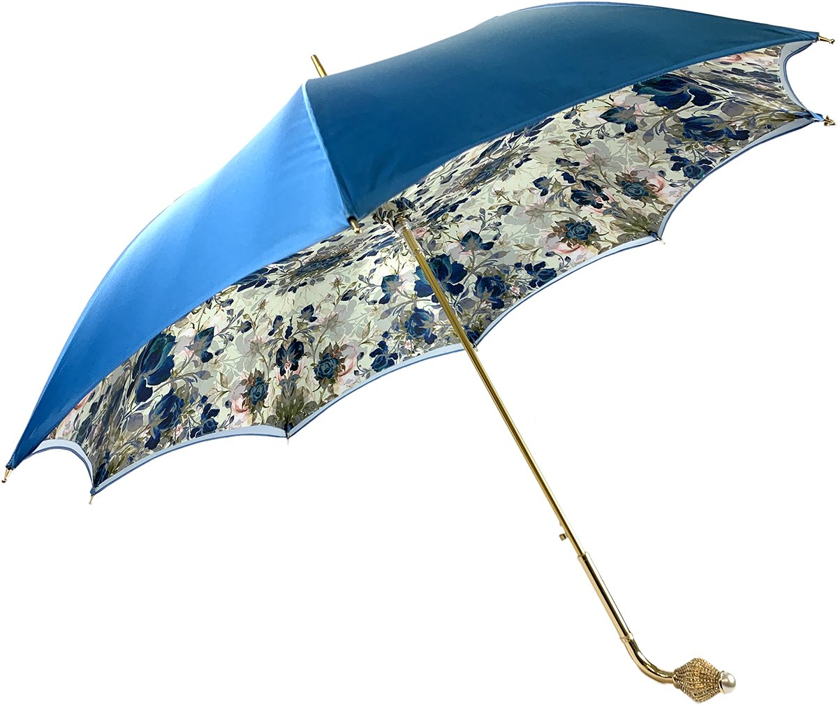 Luxury Light Blue Floral Umbrella with Swarovski Handle