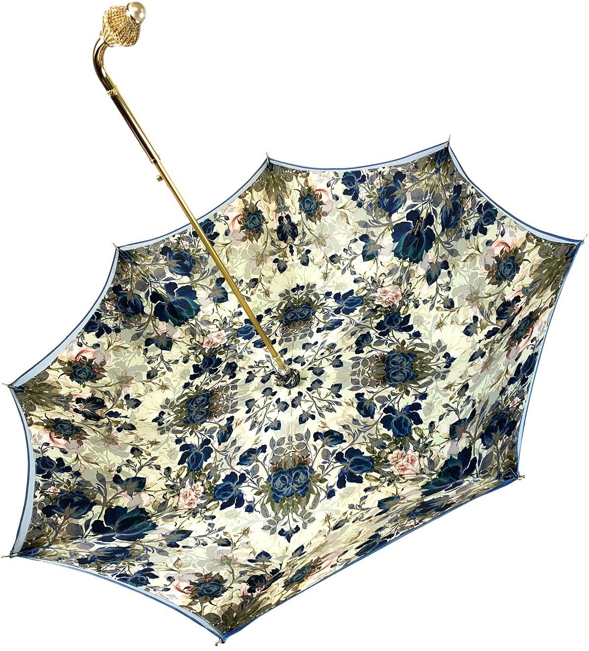 Luxury Light Blue Floral Umbrella with Swarovski Handle