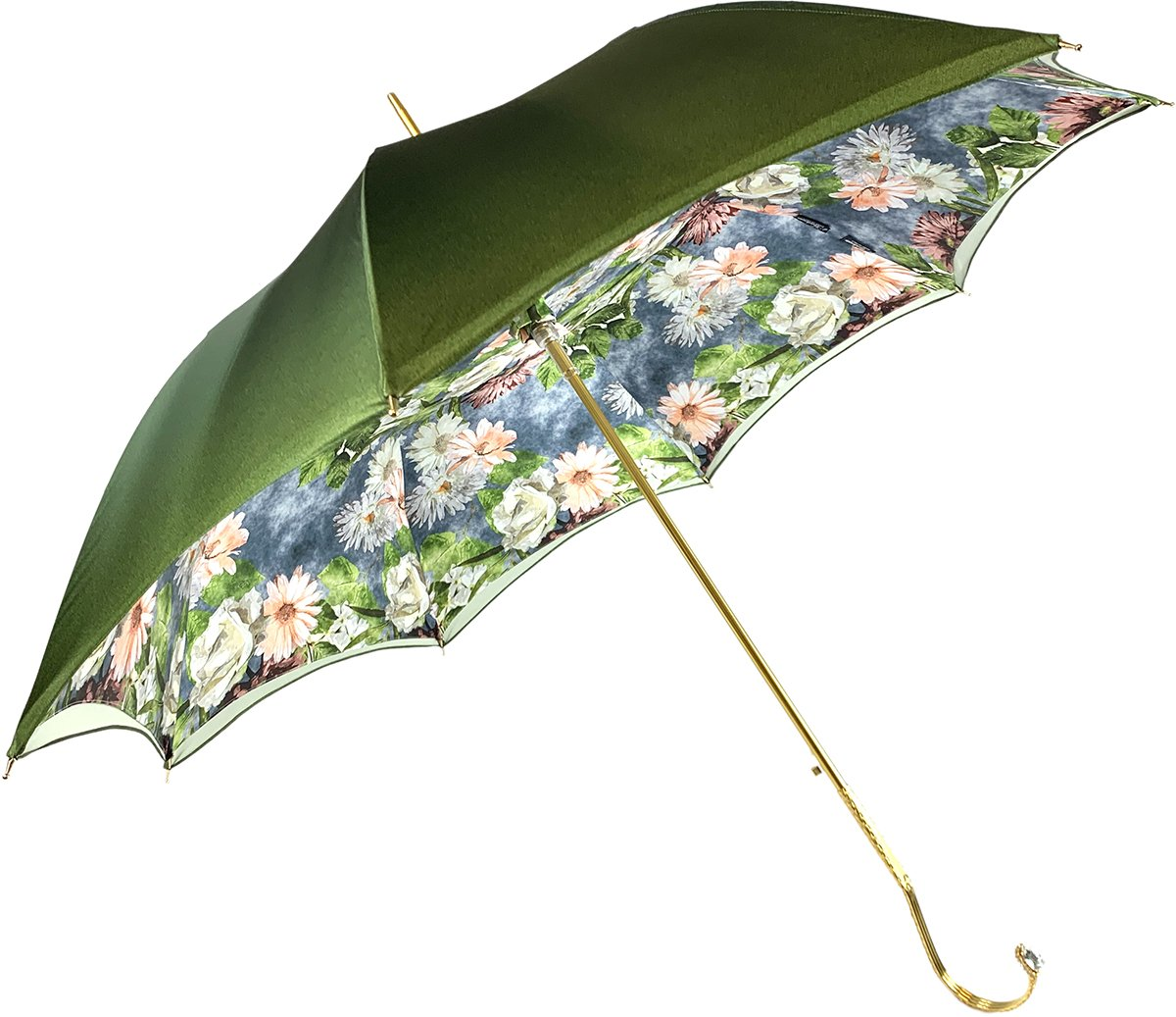 Elegant Stylish Green Floral Umbrella – Italian Handmade Luxury