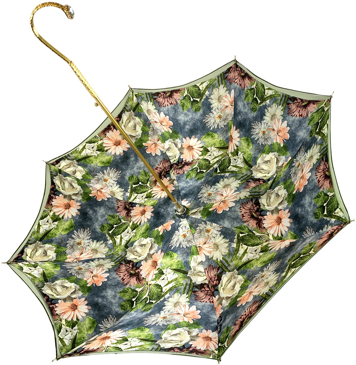 Elegant Stylish Green Floral Umbrella – Italian Handmade Luxury