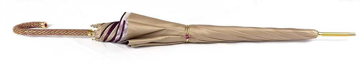 Elegant Cream Double Fabric Umbrella with Jeweled Handle